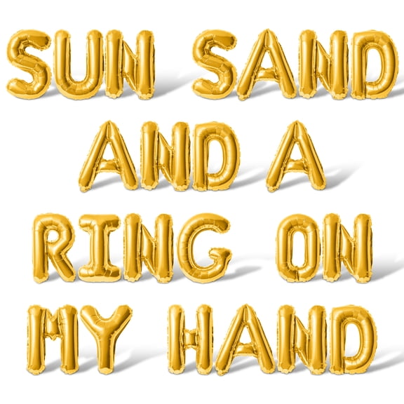Letter Balloons - SUN SAND AND A RING ON MY HAND 16" Inch Alphabet Letters Foil Mylar Balloon Bachelorette or Bridal Shower Party Banner (Gold)