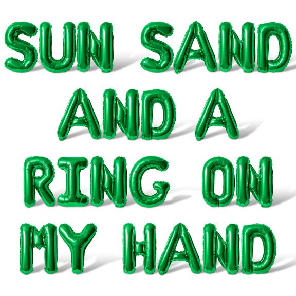 Letter Balloons - SUN SAND AND A RING ON MY HAND 16" Inch Alphabet Letters Foil Mylar Balloon Bachelorette or Bridal Shower Party Banner (Green)