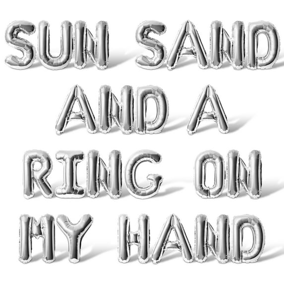 Letter Balloons - SUN SAND AND A RING ON MY HAND 16" Inch Alphabet Letters Foil Mylar Balloon Bachelorette or Bridal Shower Party Banner (Silver)