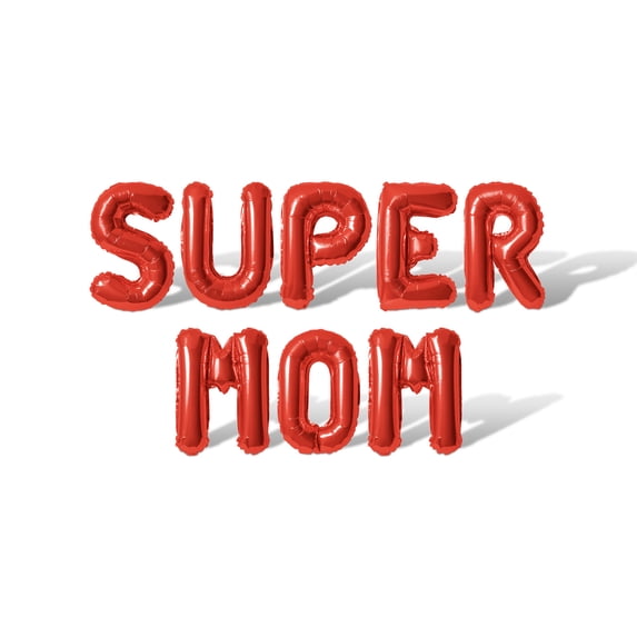 Letter Balloons - SUPER MOM 16" Inch Alphabet Letters Foil Mylar Balloon Mother's Day Banner (Red)