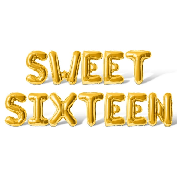 Letter Balloons - SWEET SIXTEEN 16" Inch Alphabet Letters Foil Mylar Balloon 16th Birthday Party Banner (Gold)
