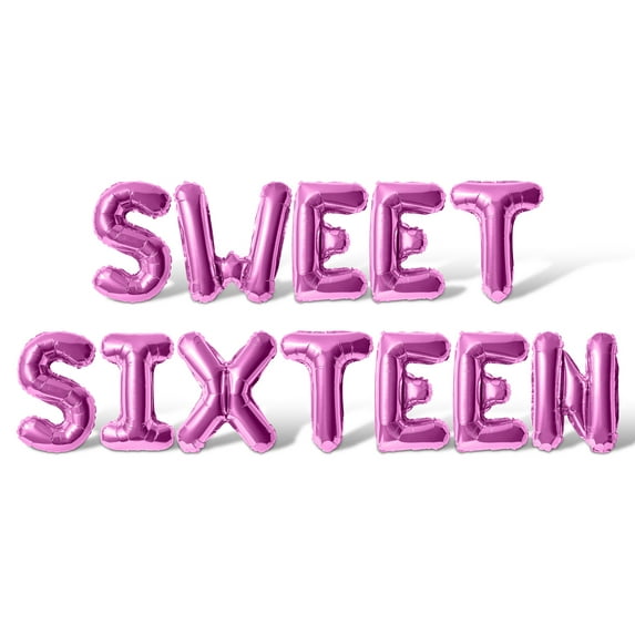 Letter Balloons - SWEET SIXTEEN 16" Inch Alphabet Letters Foil Mylar Balloon 16th Birthday Party Banner (Pink)