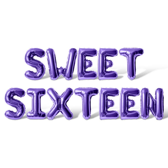 Letter Balloons - SWEET SIXTEEN 16" Inch Alphabet Letters Foil Mylar Balloon 16th Birthday Party Banner (Purple)