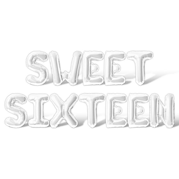 Letter Balloons - SWEET SIXTEEN 16" Inch Alphabet Letters Foil Mylar Balloon 16th Birthday Party Banner (White)