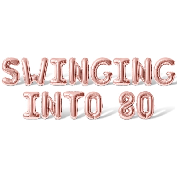 Letter Balloons - SWINGING INTO 80 16" Inch Alphabet Letters Foil Mylar Balloon 80th Birthday Party Banner (Rose Gold)