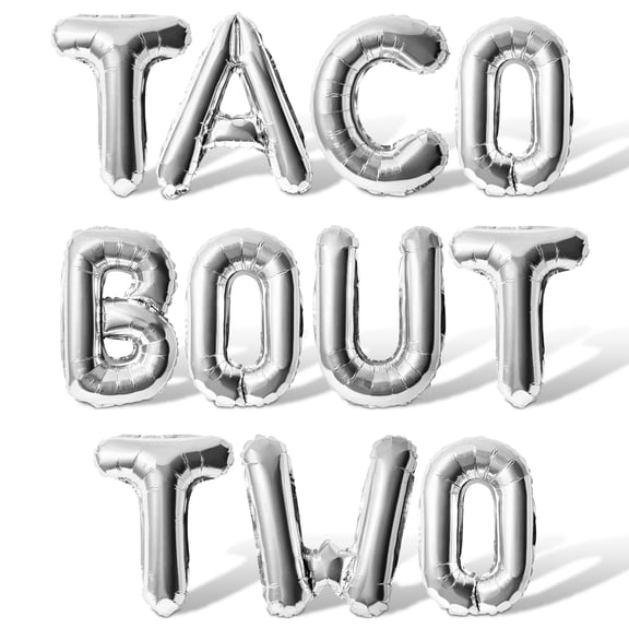 Letter Balloons - TACO BOUT TWO 16" Inch Alphabet Letters Foil Mylar Balloon 2nd Birthday Party Banner (Silver)