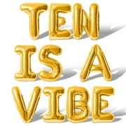 Letter Balloons - TEN IS A VIBE 16" Inch Alphabet Letters Foil Mylar Balloon 10th Birthday Party Banner (Gold)