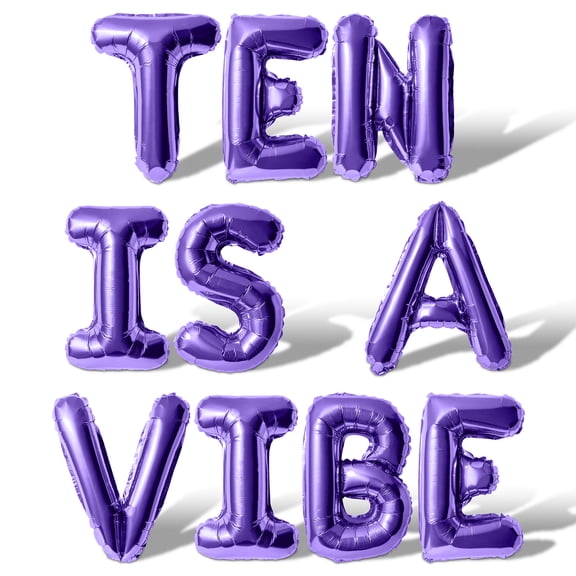 Letter Balloons - TEN IS A VIBE 16" Inch Alphabet Letters Foil Mylar Balloon 10th Birthday Party Banner (Purple)