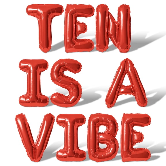 Letter Balloons - TEN IS A VIBE 16" Inch Alphabet Letters Foil Mylar Balloon 10th Birthday Party Banner (Red)