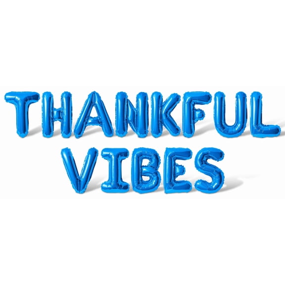 Letter Balloons - THANKFUL VIBES 16" Inch Alphabet Letters Foil Mylar Balloon Thanksgiving Party Banner (Blue)
