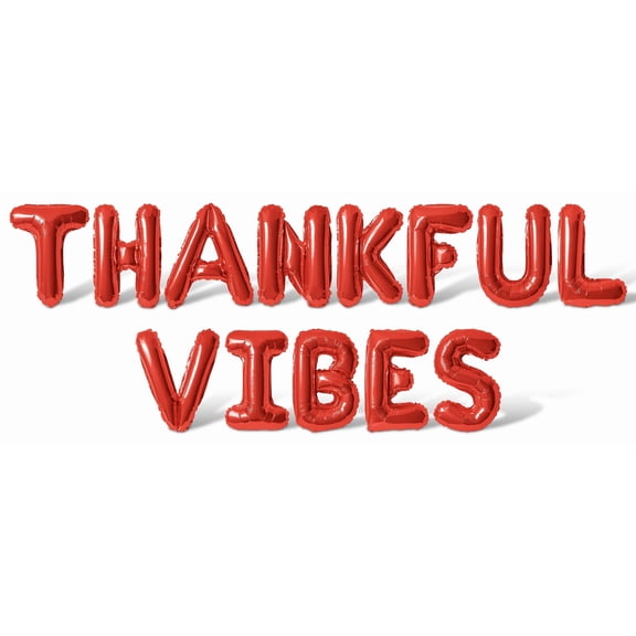 Letter Balloons - THANKFUL VIBES 16" Inch Alphabet Letters Foil Mylar Balloon Thanksgiving Party Banner (Red)