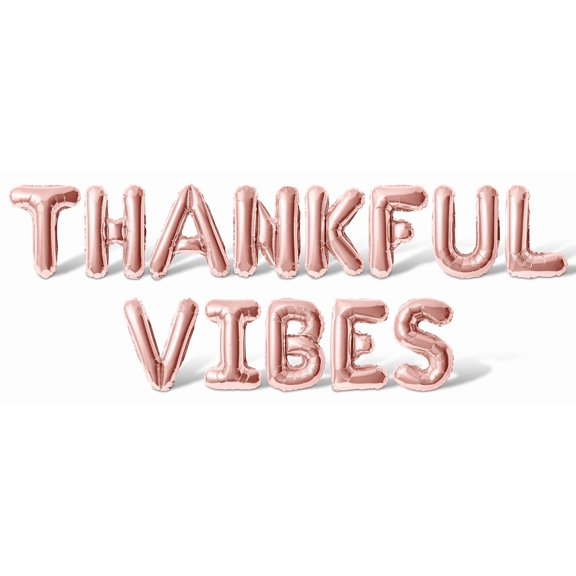 Letter Balloons - THANKFUL VIBES 16" Inch Alphabet Letters Foil Mylar Balloon Thanksgiving Party Banner (Rose Gold)