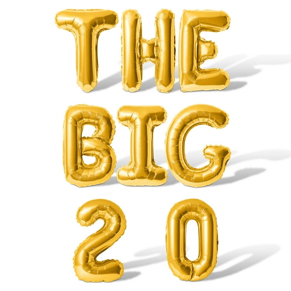 Letter Balloons - THE BIG 2 0 16" Inch Alphabet Letters Foil Mylar Balloon 20th Birthday Party Banner (Gold)