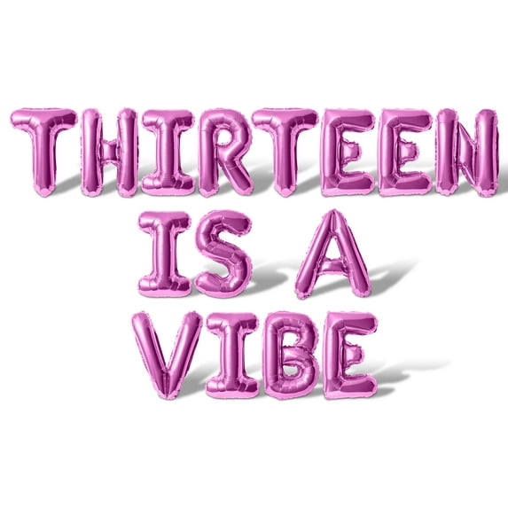 Letter Balloons - THIRTEEN IS A VIBE 16" Inch Alphabet Letters Foil Mylar Balloon 13th Birthday Party Banner (Pink)