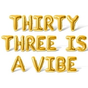 Letter Balloons - THIRTY THREE IS A VIBE 16" Inch Alphabet Letters Foil Mylar Balloon 33rd Birthday Party Banner (Gold)