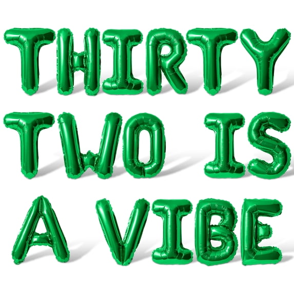 Letter Balloons - THIRTY TWO IS A VIBE 16" Inch Alphabet Letters Foil Mylar Balloon 32nd Birthday Party Banner (Green)
