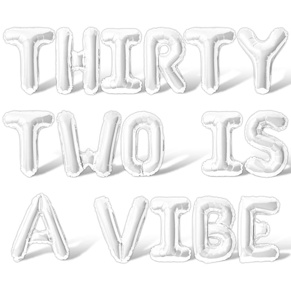 Letter Balloons - THIRTY TWO IS A VIBE 16" Inch Alphabet Letters Foil Mylar Balloon 32nd Birthday Party Banner (White)