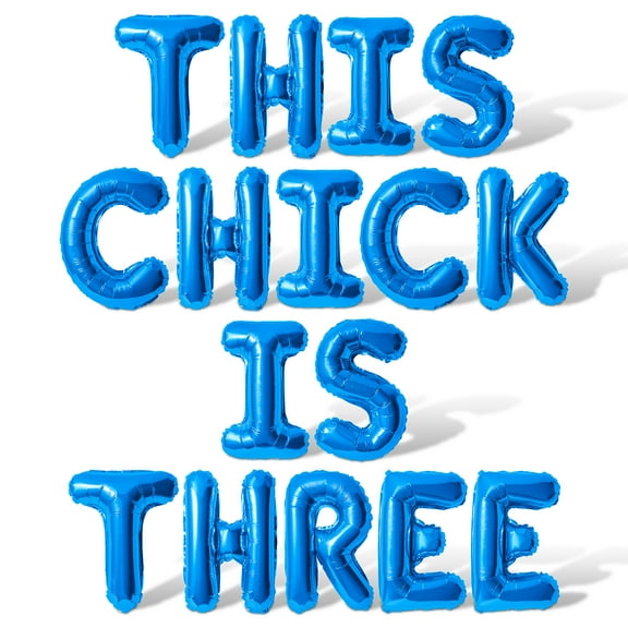 Letter Balloons - THIS CHICK IS THREE 16" Inch Alphabet Letters Foil Mylar Balloon 3rd Birthday Party Banner (Blue)