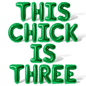 Letter Balloons - THIS CHICK IS THREE 16" Inch Alphabet Letters Foil Mylar Balloon 3rd Birthday Party Banner (Green)