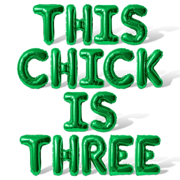 Letter Balloons - THIS CHICK IS THREE 16" Inch Alphabet Letters Foil Mylar Balloon 3rd Birthday Party Banner (Green)