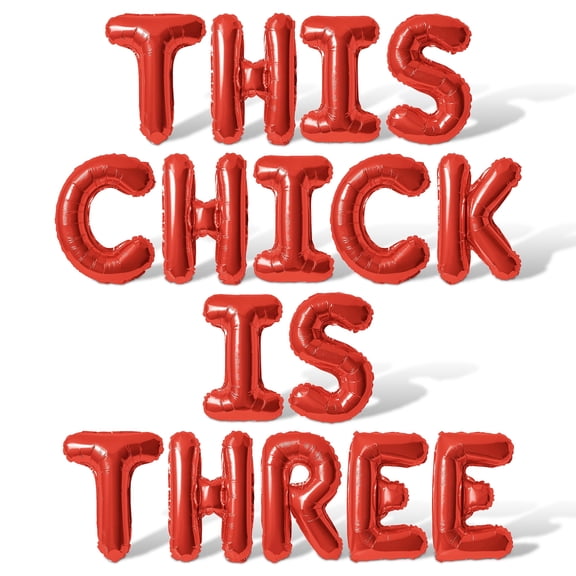 Letter Balloons - THIS CHICK IS THREE 16" Inch Alphabet Letters Foil Mylar Balloon 3rd Birthday Party Banner (Red)
