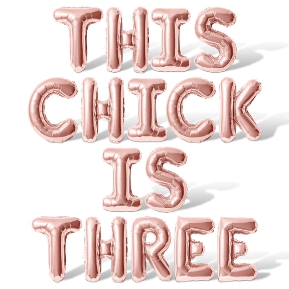 Letter Balloons - THIS CHICK IS THREE 16" Inch Alphabet Letters Foil Mylar Balloon 3rd Birthday Party Banner (Rose Gold)