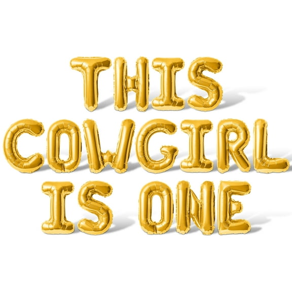 Letter Balloons - THIS COWGIRL IS ONE 16" Inch Alphabet Letters Foil Mylar Balloon 1st Birthday Party Banner (Gold)