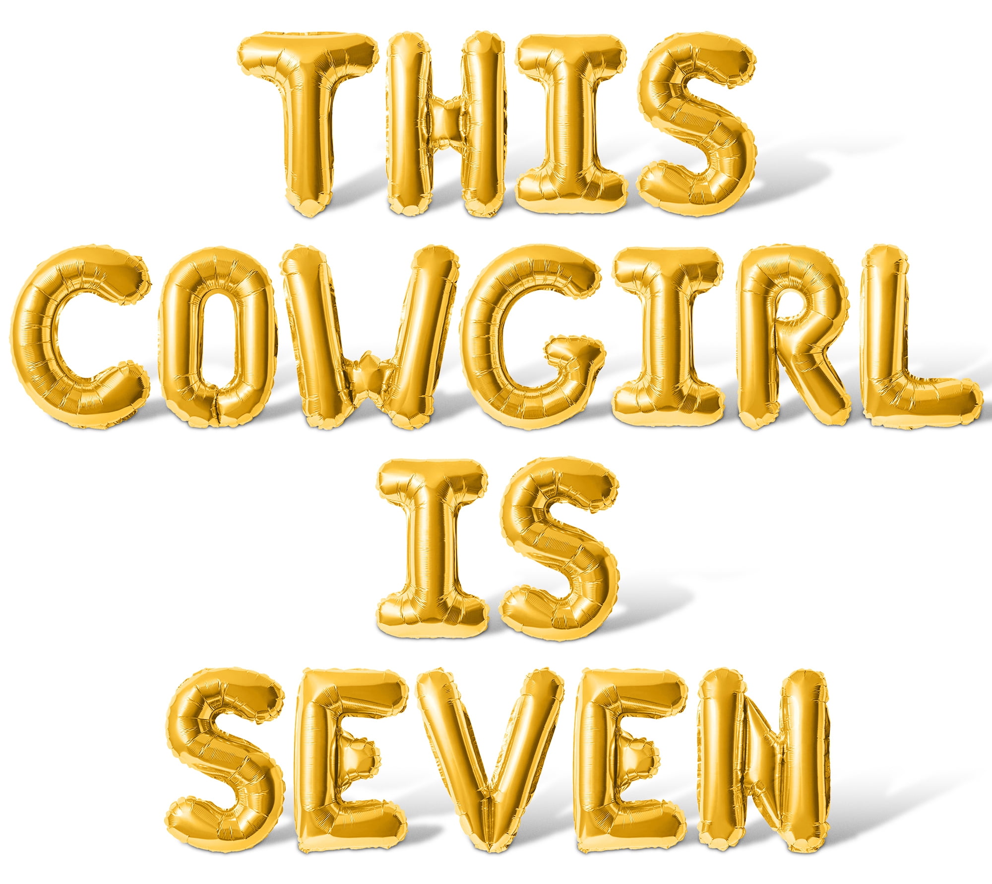 Letter Balloons - THIS COWGIRL IS SEVEN 16" Inch Alphabet Letters Foil Mylar Balloon 7th Birthday Party Banner (Gold)