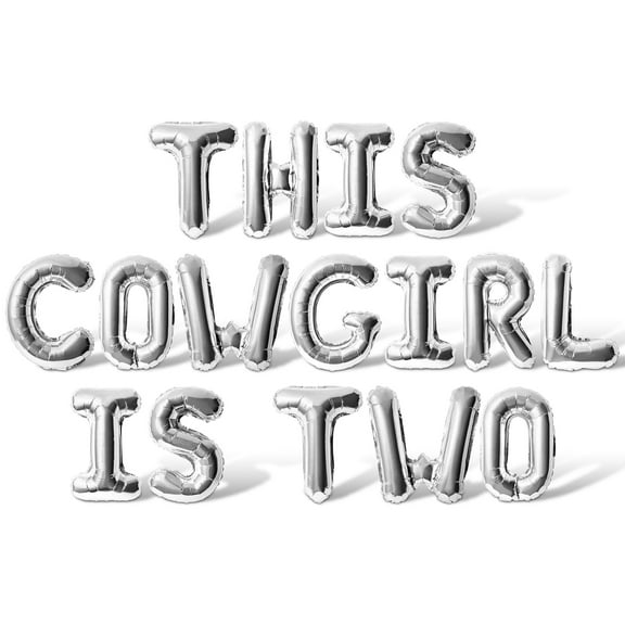 Letter Balloons - THIS COWGIRL IS THREE 16" Inch Alphabet Letters Foil Mylar Balloon 3rd Birthday Party Banner (Silver)