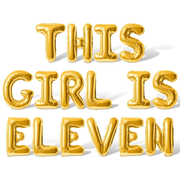 Letter Balloons - THIS GIRL IS ELEVEN 16" Inch Alphabet Letters Foil Mylar Balloon 11th Birthday Party Banner (Gold)
