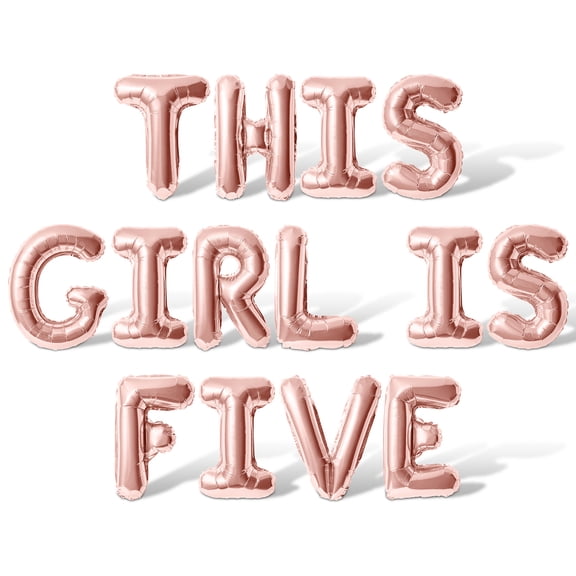 Letter Balloons - THIS GIRL IS FIVE 16" Inch Alphabet Letters Foil Mylar Balloon 5th Birthday Party Banner (Rose Gold)