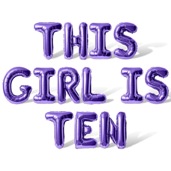 Letter Balloons - THIS GIRL IS TEN 16" Inch Alphabet Letters Foil Mylar Balloon 10th Birthday Party Banner (Purple)