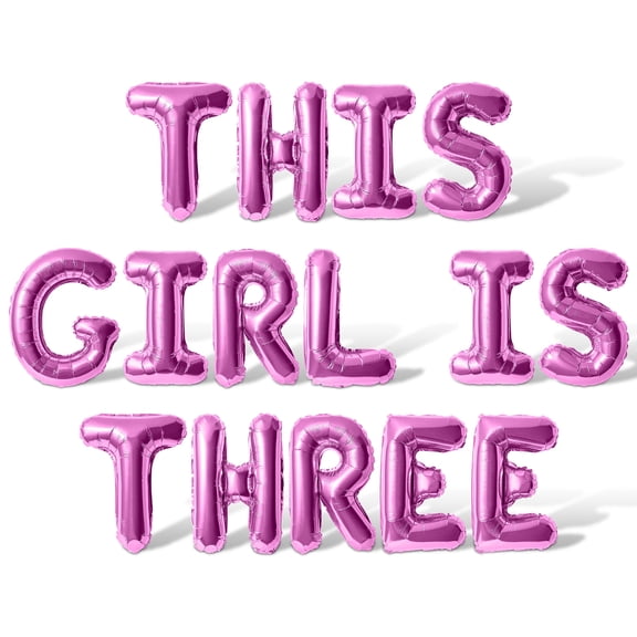 Letter Balloons - THIS GIRL IS THREE 16" Inch Alphabet Letters Foil Mylar Balloon 3rd Birthday Party Banner (Pink)