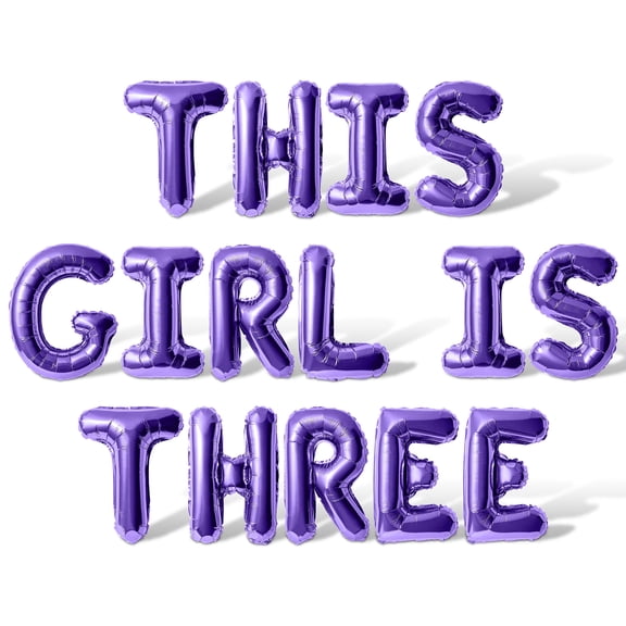 Letter Balloons - THIS GIRL IS THREE 16" Inch Alphabet Letters Foil Mylar Balloon 3rd Birthday Party Banner (Purple)
