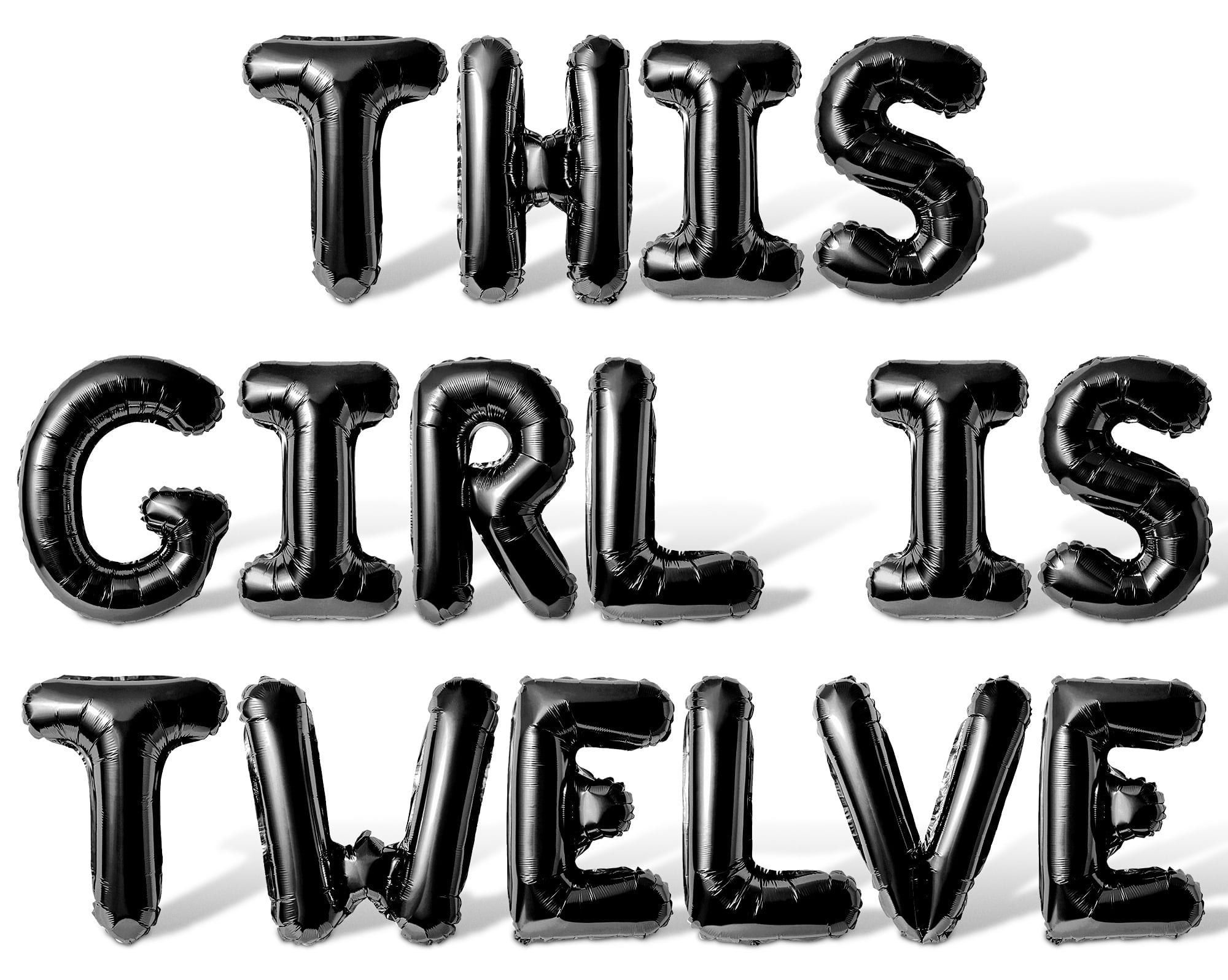 Letter Balloons - THIS GIRL IS TWELVE 16" Inch Alphabet Letters Foil Mylar Balloon 12th Birthday Party Banner (Black)