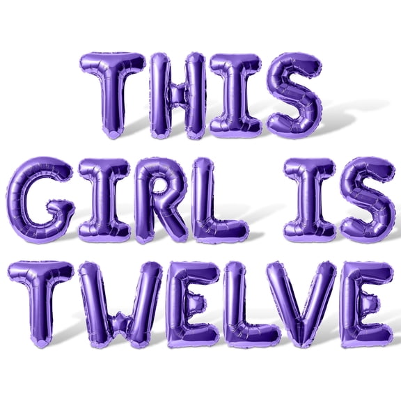 Letter Balloons - THIS GIRL IS TWELVE 16" Inch Alphabet Letters Foil Mylar Balloon 12th Birthday Party Banner (Purple)