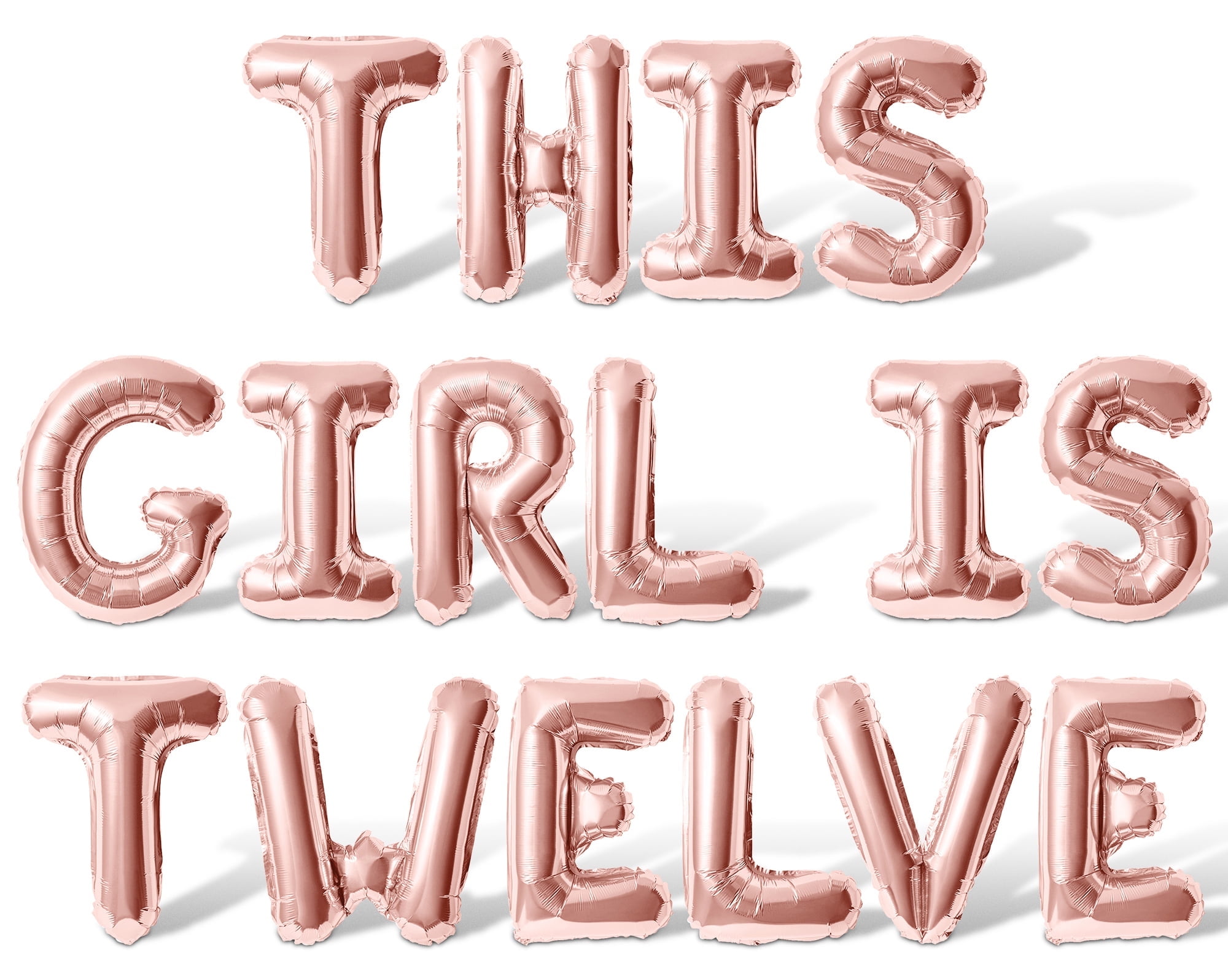 Letter Balloons - THIS GIRL IS TWELVE 16" Inch Alphabet Letters Foil Mylar Balloon 12th Birthday Party Banner (Rose Gold)
