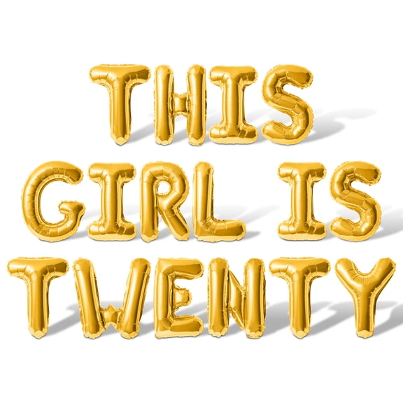 Letter Balloons - THIS GIRL IS TWENTY 16" Inch Alphabet Letters Foil Mylar Balloon 20th Birthday Party Banner (Gold)