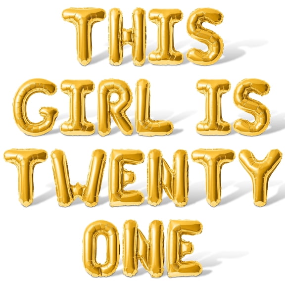 Letter Balloons - THIS GIRL IS TWENTY ONE 16" Inch Alphabet Letters Foil Mylar Balloon 21st Birthday Party Banner (Gold)