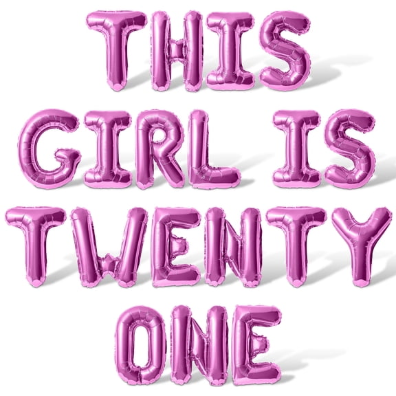 Letter Balloons - THIS GIRL IS TWENTY ONE 16" Inch Alphabet Letters Foil Mylar Balloon 21st Birthday Party Banner (Pink)