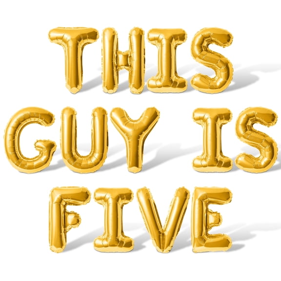 Letter Balloons - THIS GUY IS FIVE 16" Inch Alphabet Letters Foil Mylar Balloon 5th Birthday Party Banner (Gold)