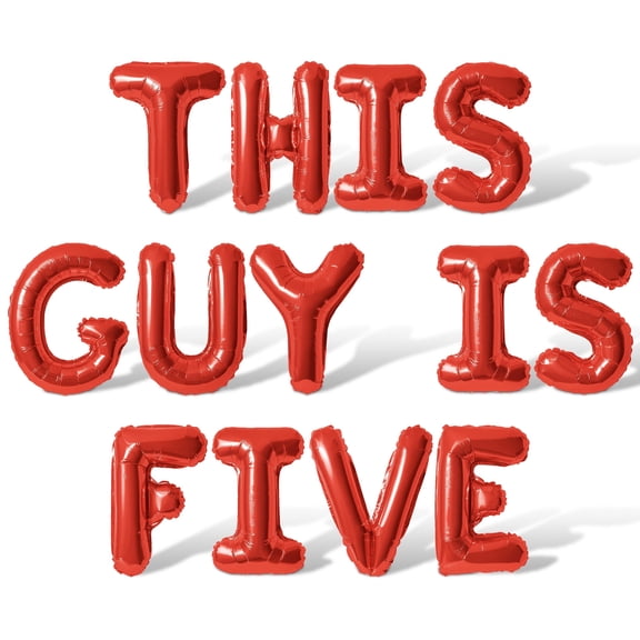 Letter Balloons - THIS GUY IS FIVE 16" Inch Alphabet Letters Foil Mylar Balloon 5th Birthday Party Banner (Red)