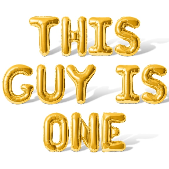 Letter Balloons - THIS GUY IS ONE 16" Inch Alphabet Letters Foil Mylar Balloon 1st Birthday Party Banner (Gold)