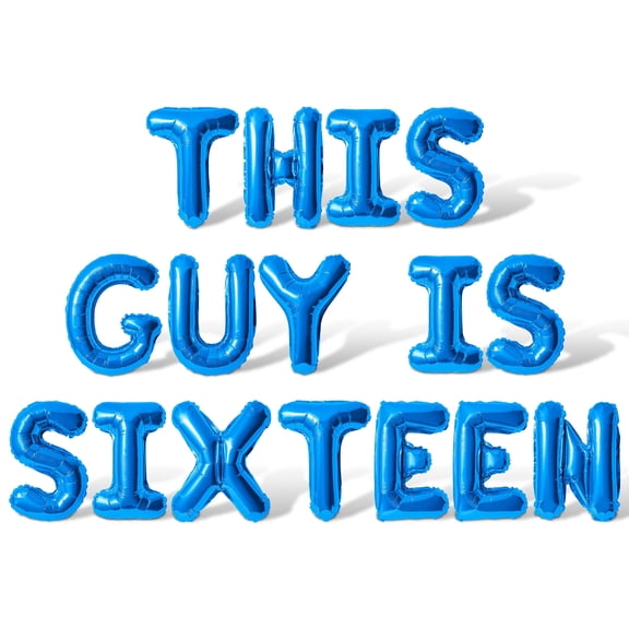 Letter Balloons - THIS GUY IS SIXTEEN 16" Inch Alphabet Letters Foil Mylar Balloon 16th Birthday Party Banner (Blue)
