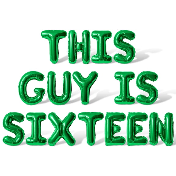 Letter Balloons - THIS GUY IS SIXTEEN 16" Inch Alphabet Letters Foil Mylar Balloon 16th Birthday Party Banner (Green)