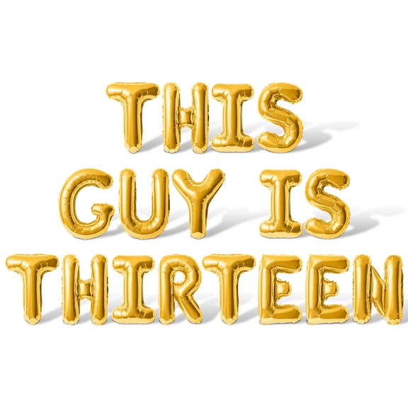 Letter Balloons - THIS GUY IS THIRTEEN 16" Inch Alphabet Letters Foil Mylar Balloon 13th Birthday Party Banner (Gold)