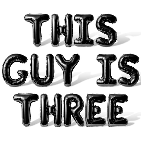 Letter Balloons - THIS GUY IS THREE 16" Inch Alphabet Letters Foil Mylar Balloon 3rd Birthday Party Banner (Black)