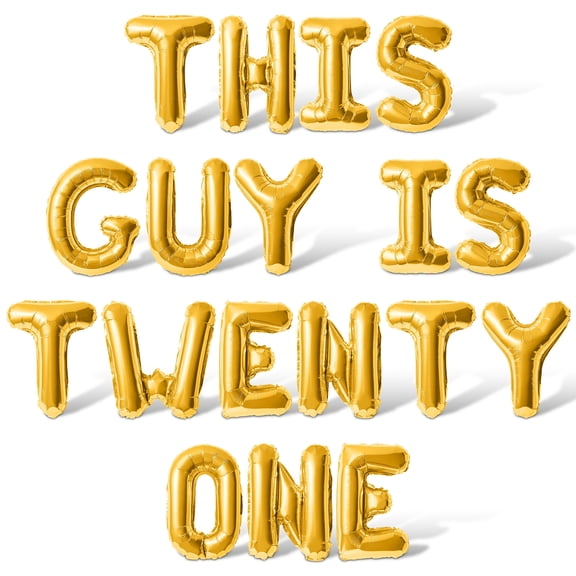 Letter Balloons - THIS GUY IS TWENTY ONE 16" Inch Alphabet Letters Foil Mylar Balloon 21st Birthday Party Banner (Gold)