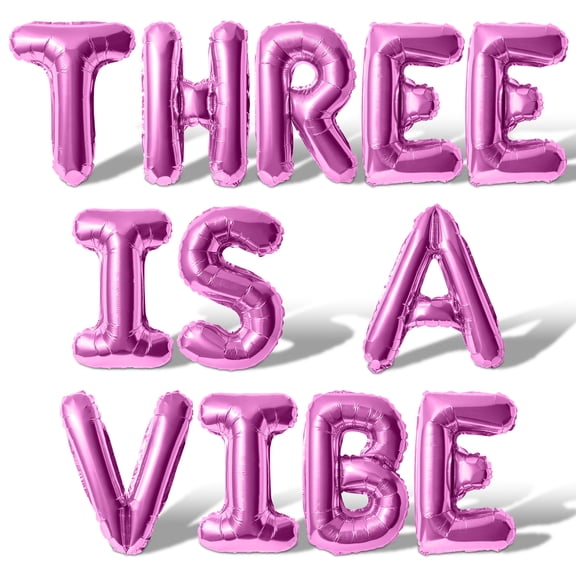 Letter Balloons - THREE IS A VIBE 16" Inch Alphabet Letters Foil Mylar Balloon 3rd Birthday Party Banner (Pink)