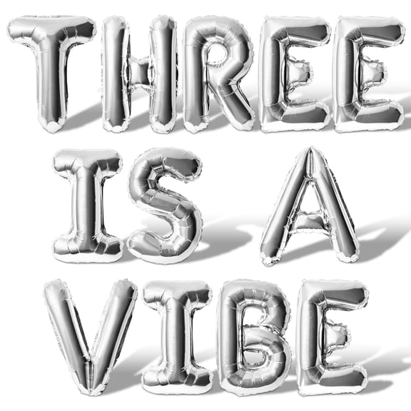 Letter Balloons - THREE IS A VIBE 16" Inch Alphabet Letters Foil Mylar Balloon 3rd Birthday Party Banner (Silver)